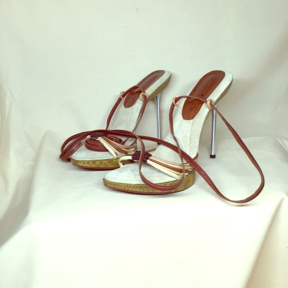 Gianni G metal stiletto wood sole heels size 9